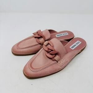 Steve Madden Cally Chain Mule Loafers Pink Suede Slip-On Flats Women’s Size 7.5